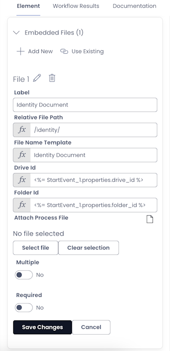 Workflow embedded file configuration